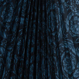 Versace-تنورة بكسرات لون كحلي بطبعة باروك للمراهقات | Childrensalon Outlet