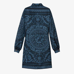 Versace-Синее шелковое платье-рубашка Barocco для девочек-подростков | Childrensalon Outlet