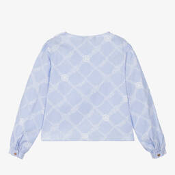 Versace-بلوزة قطن مقلم لون أزرق وأبيض للمراهقات | Childrensalon Outlet