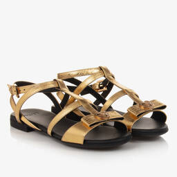 Versace-Teen Girls Gold Medusa Leather Sandals | Childrensalon Outlet