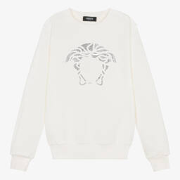Versace-سويتشيرت قطن لون عاجي للمراهقات | Childrensalon Outlet