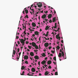Versace-Розовое шелковое платье с черными цветами | Childrensalon Outlet