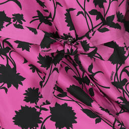 Versace-Розовое шелковое платье с черными цветами | Childrensalon Outlet