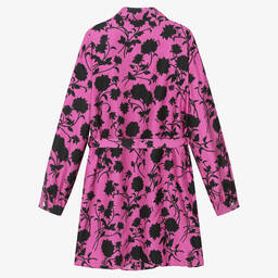 Versace-Розовое шелковое платье с черными цветами | Childrensalon Outlet