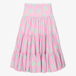 Versace-Teen Girls Pink Rose Tiered Maxi Skirt | Childrensalon Outlet