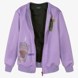 Versace-Teen Girls Purple Crystal Bomber Jacket | Childrensalon Outlet