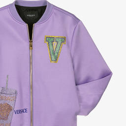 Versace-Teen Girls Purple Crystal Bomber Jacket | Childrensalon Outlet