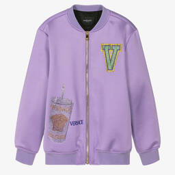 Versace-Teen Girls Purple Crystal Bomber Jacket | Childrensalon Outlet