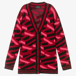 Versace-كارديغان تينز بناتي صوف محبوك لون أحمر | Childrensalon Outlet