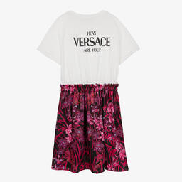 Versace-Бело-розовое платье с принтом Barocco | Childrensalon Outlet