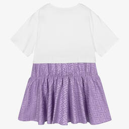 Versace-Бело-фиолетовое платье с принтом Greca Signature | Childrensalon Outlet
