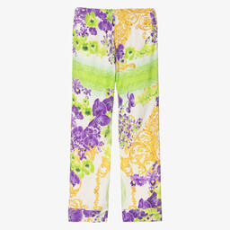 Versace-Белые шелковые брюки с орхидеями | Childrensalon Outlet