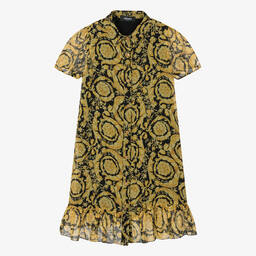 Versace-Teen Gold Barocco Print Silk Chiffon Shirt Dress | Childrensalon Outlet