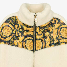 Versace-Золотистая куртка из плюшевого флиса с принтом Barocco | Childrensalon Outlet