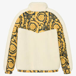 Versace-Золотистая куртка из плюшевого флиса с принтом Barocco | Childrensalon Outlet