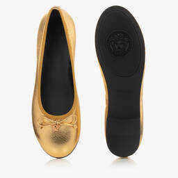 Versace-بمب باليرينا جلد لون ذهبي للمراهقات | Childrensalon Outlet