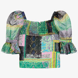 Versace-Teen Green Logo Blouse  | Childrensalon Outlet