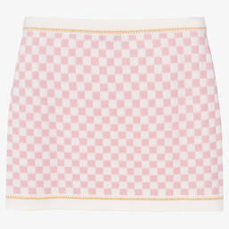 Versace-تنورة تينز بناتي صوف محبوك لون زهري وعاجي | Childrensalon Outlet