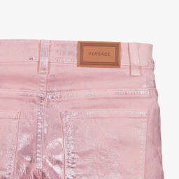 Versace-جينز قطن دنيم ستريتش لون زهري متاليك | Childrensalon Outlet