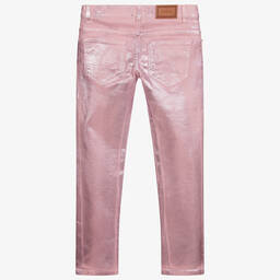 Versace-جينز قطن دنيم ستريتش لون زهري متاليك | Childrensalon Outlet