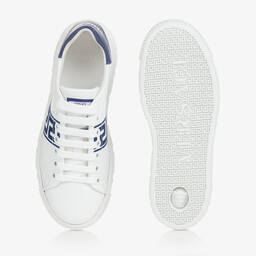 Versace-Teen White & Blue Greca Leather Trainers | Childrensalon Outlet