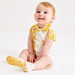 Versace-Белые кожаные пинетки с принтом Barocco | Childrensalon Outlet