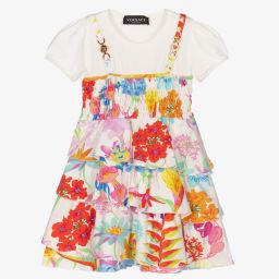 Versace-Белое хлопковое платье с принтом Jardin | Childrensalon Outlet