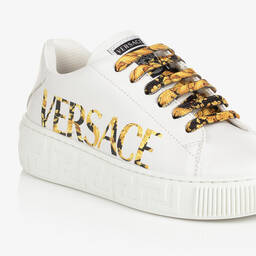 Versace-White Leather Barocco Trainers | Childrensalon Outlet