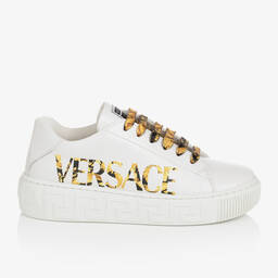 Versace-White Leather Barocco Trainers | Childrensalon Outlet