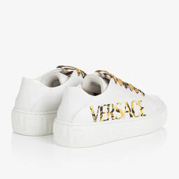 Versace-White Leather Barocco Trainers | Childrensalon Outlet