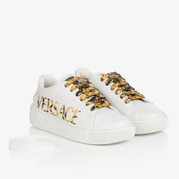 Versace-White Leather Barocco Trainers | Childrensalon Outlet