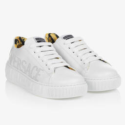 Versace-White Leather Logo Trainers | Childrensalon Outlet