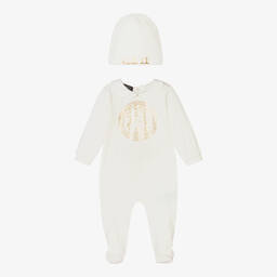 Versace-طقم هدية أفرول بيبي غرو قطن جيرسي لون أبيض للأطفال | Childrensalon Outlet