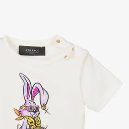 Versace-White & Pink Bunny Baby T-Shirt | Childrensalon Outlet