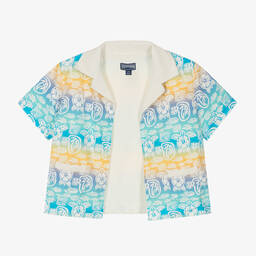 Vilebrequin-قميص مفتوح قطن لون أزرق بطبعة ورود للأولاد | Childrensalon Outlet