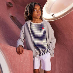 Vilebrequin-تيشيرت قطن عضوي مقلم لون أزرق وعاجي للأولاد | Childrensalon Outlet