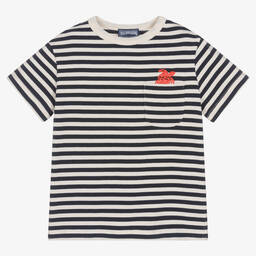 Vilebrequin-تيشيرت قطن عضوي مقلم لون أزرق وعاجي للأولاد | Childrensalon Outlet