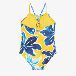 Vilebrequin-مايّو لون أصفر وأزرق بطبعة ورود للبنات | Childrensalon Outlet