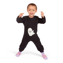 Wauw Capow-أوفرول رومبر قطن جيرسي لون أسود للأطفال | Childrensalon Outlet