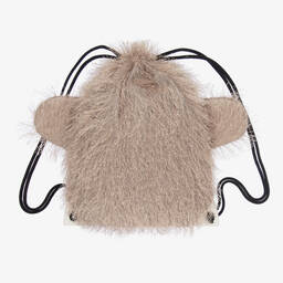 Wauw Capow-Beige Fluffy Drawstring Bag (38cm) | Childrensalon Outlet