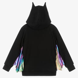 Wauw Capow-توب هودي قطن جيرسي لون أسود للأولاد | Childrensalon Outlet