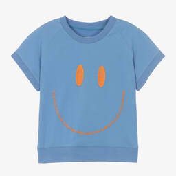 Wauw Capow-Boys Blue Cotton Smile T-Shirt | Childrensalon Outlet