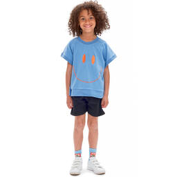 Wauw Capow-Boys Blue Cotton Smile T-Shirt | Childrensalon Outlet
