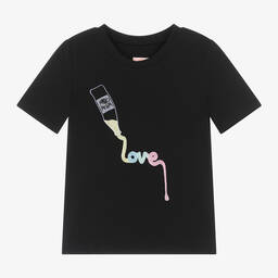 Wauw Capow-Girls Black Organic Cotton Love T-Shirt | Childrensalon Outlet