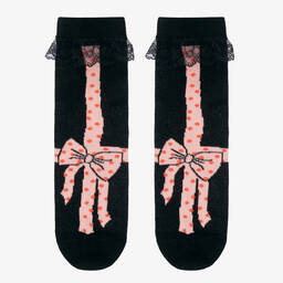 Wauw Capow-Черные носки с розовыми бантиками для девочек | Childrensalon Outlet