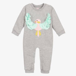 Wauw Capow-Girls Grey Bird Embellished Romper | Childrensalon Outlet