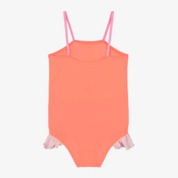 Wauw Capow-Girls Neon Coral Pink Ruffle Swimsuit | Childrensalon Outlet