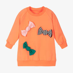 Wauw Capow-Girls Orange Cotton Sweatshirt Dress | Childrensalon Outlet