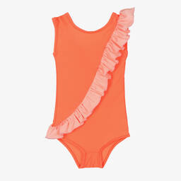 Wauw Capow-Girls Orange Frill Swimsuit | Childrensalon Outlet