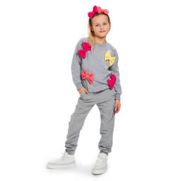Wauw Capow-Girls Organic Grey Bow Jumper | Childrensalon Outlet